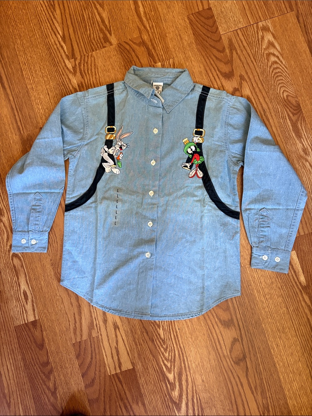 Uniqlo Light Blue Kids Denim Shirt with Bugs Bunny & Marvin The Martian